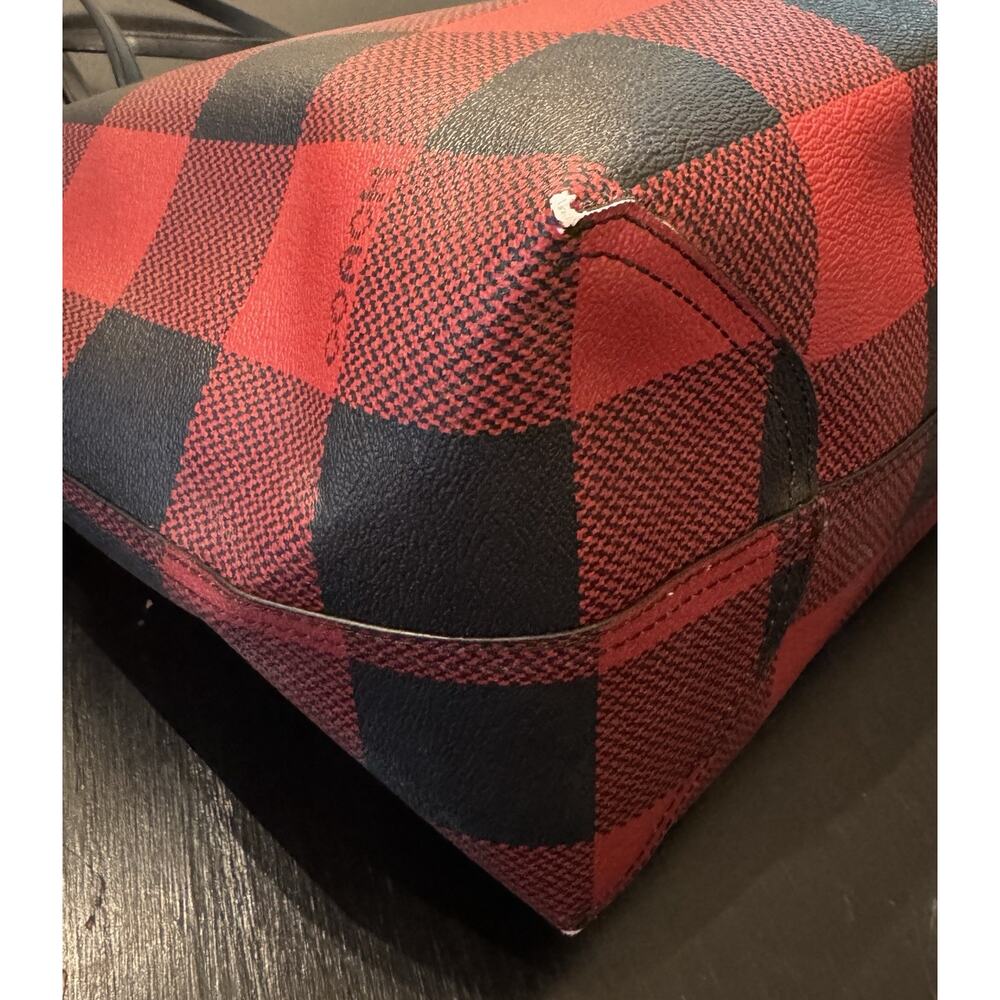 Coach City Tote Red Black Buffalo Plaid Holiday Tote Bag - Picture 6 of 13